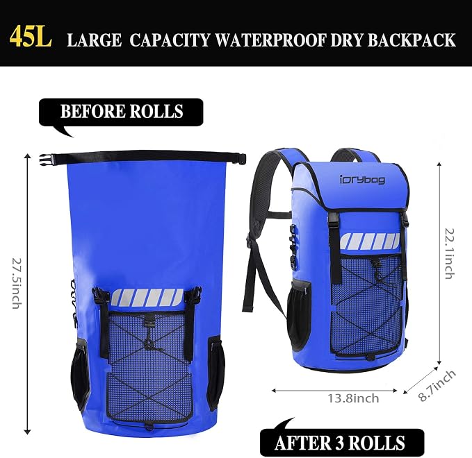 IDRYBAG Waterproof Backpack for Men 25L/45L, Dry Bags Kayak, Dry Backpack Camping Hiking - Image 3