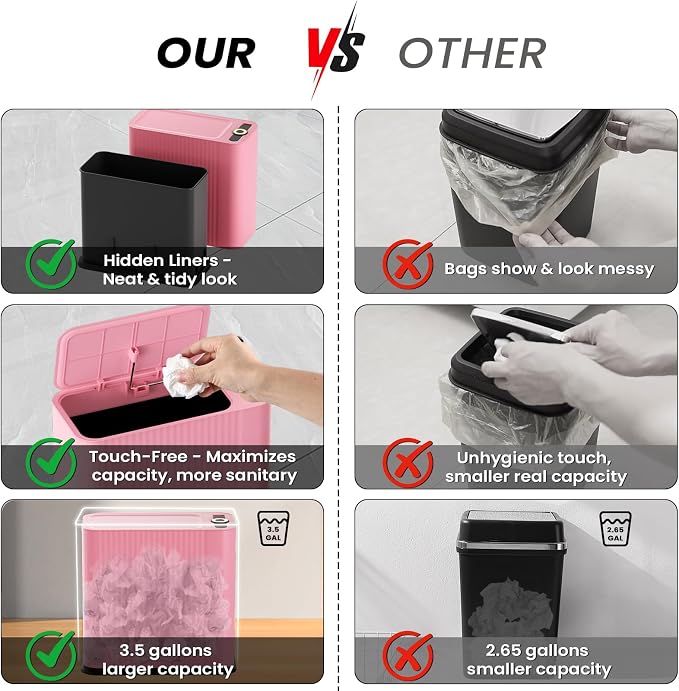 XLHOMO 9-Piece Pink Bathroom Accessories Set - Cute & Functional Set with Slim Trash Can, Soap Dish & Jars - Ideal Gift for Girls, Dorm Room & Modern Vanity Decor - Image 6