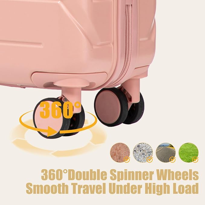 GDFStudio 20" ABS Hardshell Checked Luggage, Medium Capacity Travel Suitcase with Scratch Resistant Surface, 360° Silent Spinner Wheels, Combination Lock, Telescopic Handle and Side Hooks, Pink - Image 9