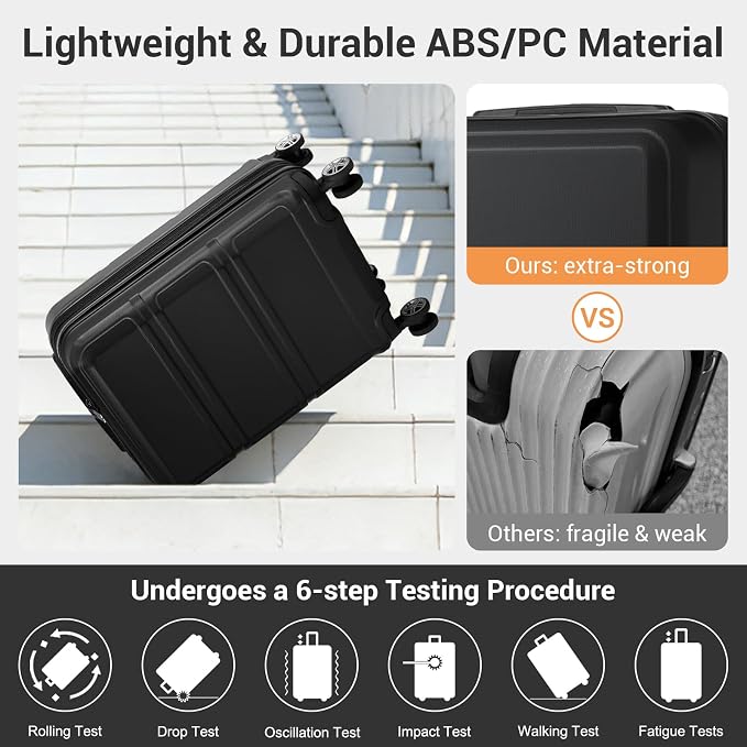 Kono Carry On Luggage 22x14x9 Airline Approved with Spinner Wheels | Lightweight PC+ABS 20 Inch Luggage with TSA Lock,Expandable Hard Shell Carry On Suitcases for Men Women,Black - Image 4