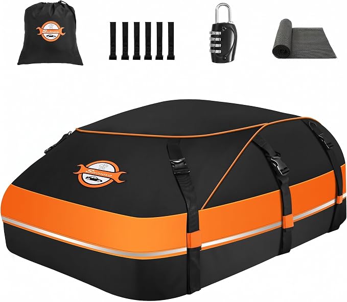 Sailnovo Aerodynamic Rooftop Cargo Carrier Bag, 20 Cubic Feet Waterproof Car Top Carrier for All Vehicles with/Without Racks, Holds Luggage for 4-6, Includes Anti-Slip Mat, Storage Bag, Luggage Lock by Sailnovo