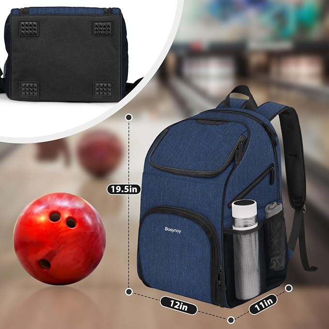 Bosynoy Bowling Backpack, Single Bowling Ball Bag with Shoe Compartment | Bowling Bag Totes with Foam Padded Protection, Fits Shoes Up to US Mens Size 16 and Accessories, Grey - Image 6