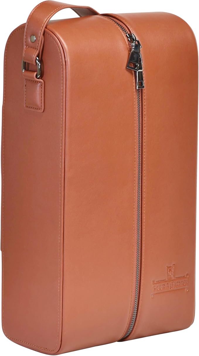 POUR & GARNISH Bourbon, Whiskey & Wine Double Bottle Travel Bag – Vegan Leather Spirits Carrier with 4 Stainless Steel Insulated Glasses & Gift Pouch – Luxury Barware Gift - Image 6