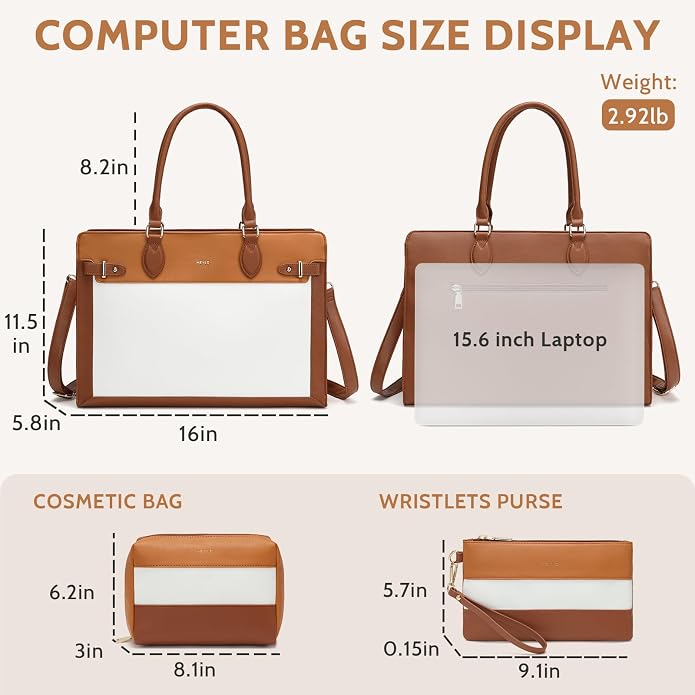 Keyli 3pc Sets Laptop Tote Bag for Women 15.6 Inch Work Bags Business Computer Briefcase Leather Messenger Shoulder Purses - Image 3