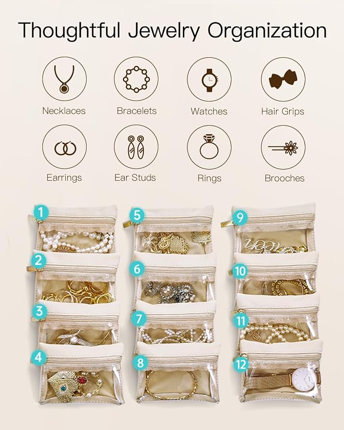 VLANDO Gifts for Teachers,Jewelry Case with 12 Velvet Jewelry Bags Travel Jewelry Organzier for Travelers Necklace Rings Earrings Jewelry Bags Birthday Wedding Gifts (Green) - Image 6