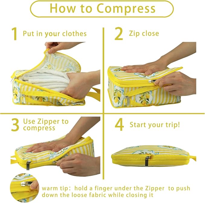 6 Pcs Compression Packing Cubes, Packing Cubes for Travel, Waterproof Luggage Organizer Bags Set, Cute Packaging Cubes for Women Kids Backpack Carry-Ons - Image 2
