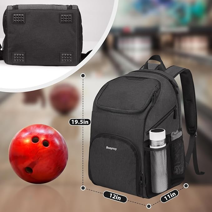 Bosynoy Bowling Backpack, Single Bowling Ball Bag with Shoe Compartment | Bowling Bag Totes with Foam Padded Protection, Fits Shoes Up to US Mens Size 16 and Accessories, Grey - Image 7