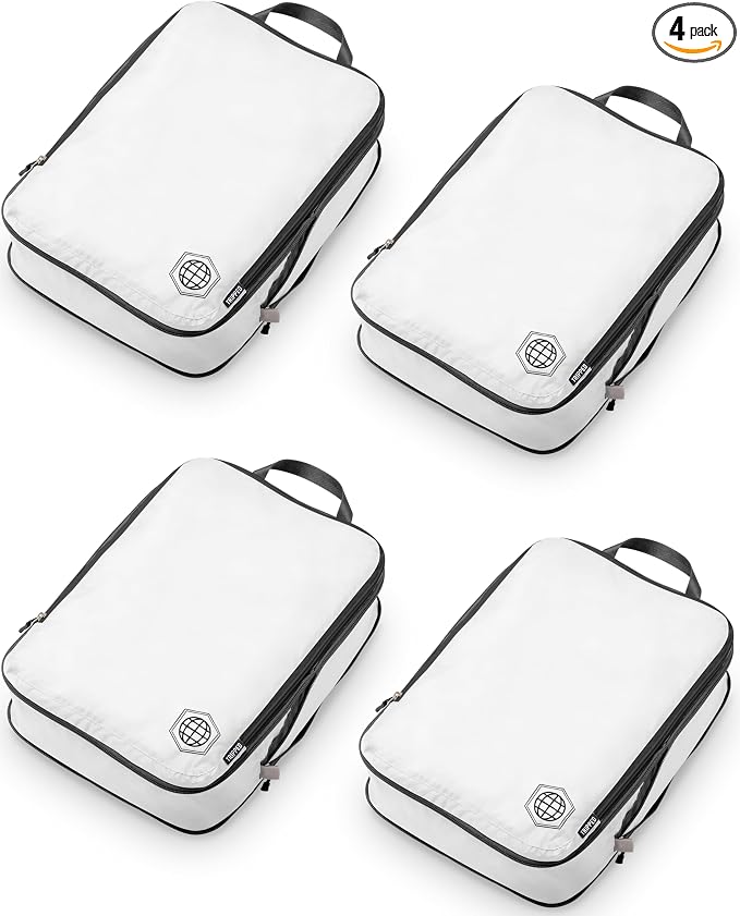 Large Compression Packing Cubes for Travel-Packing Cube Luggage Organizers 4 Piece Set for Checked Luggage-Ultralight, Expandable/Compression Bags by TRIPPED Travel Gear (White 4 Piece) by TRIPPEDTravelGear