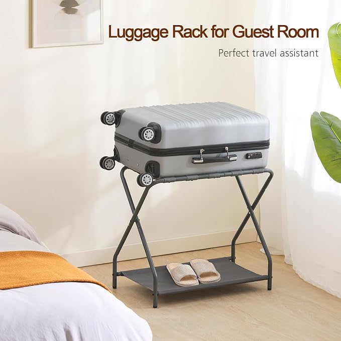 AMHANCIBLE Luggage Rack, Set of 2, Foldable Suitcase Stands for Guest Room, Metal Luggage Holder with Storage Shelf for Bedroom, Hotel, Easy Assemble, HLR02GY - Image 7
