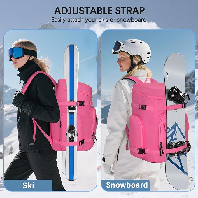 65L Waterproof Ski Boot Bag, Heavy Duty Snowboard Backpack for Helmet Goggles Gear, Air Travel Winter Sports Bag - Image 7