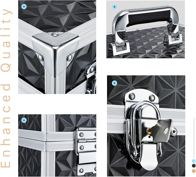 FRENESSA Professional Rolling Makeup Case Aluminum Trolley Train Case with 360° Swivel Wheels for Makuep Artist Travel Cosmetic Organizer with Sliding Drawers for Nail Tech Hairstylist Barber, Black - Image 5