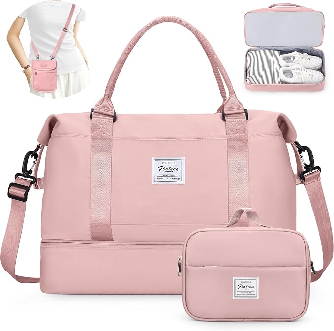 SYCNB Weekender Bags for Women,Personal Item Travel Bag with Shoes Compartment,Overnight Travel Duffel Bag with Separate Toiletry Bag&Mini Crossbody Bag,Gym Bag by SYCNB