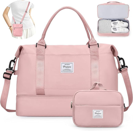 SYCNB Weekender Bags for Women,Personal Item Travel Bag with Shoes Compartment,Overnight Travel Duffel Bag with Separate Toiletry Bag&Mini Crossbody Bag,Gym Bag by SYCNB