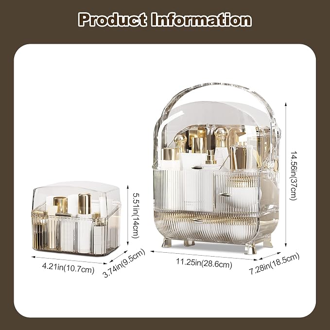 Ergocar Galatée Portable Retro Series Multi-Function Make Up Case Dustproof Cosmetic Storage Box,Cosmetics Skin Care Products Jewelry Organizer Finishing Box - High Transparency + Lipstick - Image 7