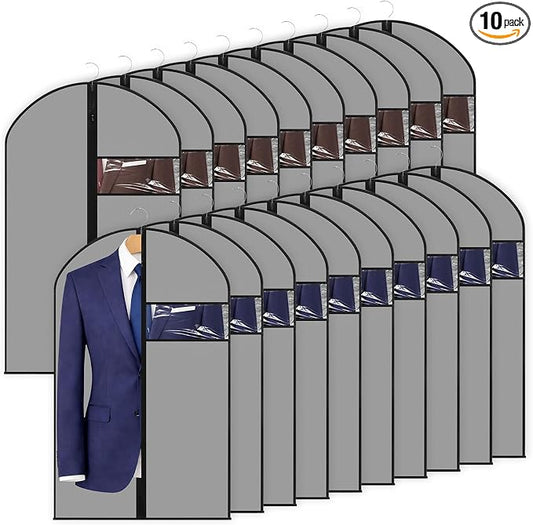 Amylove 10 Pcs 40“ Suit Garment Bags for Closet Storage and Travel, Hanging Clothes Covers with Zipper and Clear Window, Dust Resistant Suit Bags for Suits Jackets Coats Dresses by Amylove