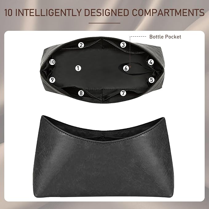 Doxo Purse Organizer Compatible with LV CarryAll Cargo Vibe PM, Upgraded Lightweight Bag Insert with 10 Compartments & Bottle Pocket, Custom Fit Inside Handbag Divider Shaper Accessories (Black,PM) - Image 3