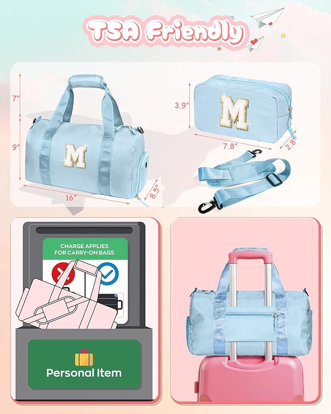 Birthday Gift for Daughter-Girl Gym Bag with Shoe Compartment, Kid Personalized Weekender Ballet Bags, Initial Travel Tote with Makeup Pouch, Girls Cheer Up Gifts (Letter A) - Image 6