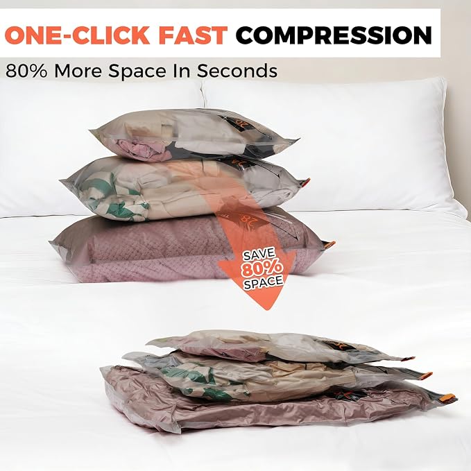 24 Combo Travel Vacuum Bags with Cordless Rechargeable Pump, Portable Space Saver Compression Bag for Clothing, Vacuum Seal Packing Bags for Home Clothing Luggage Organizer Travel Essentials - Image 2