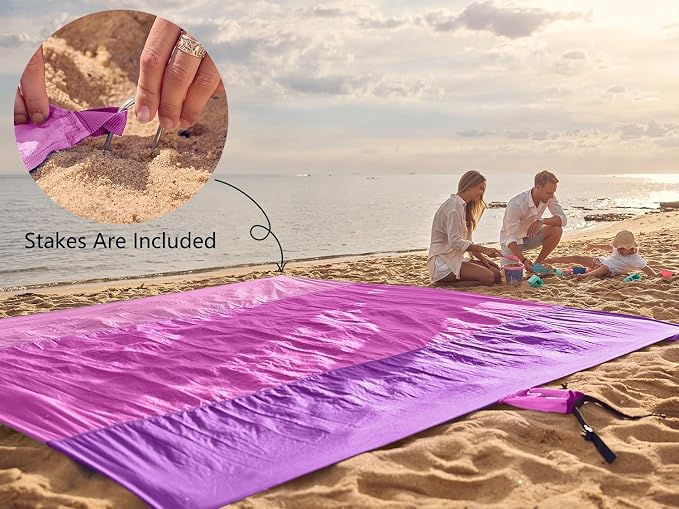 WEKAPO Beach Blanket Sandproof Waterproof, Extra Large Beach Mat, Oversized & Compact Sand Free, Quick Drying Beach Essentials for Vacation, Cruise, Picnic & Camping with Stakes - Image 6