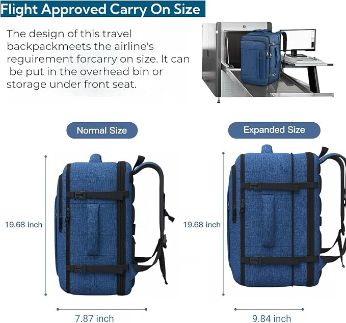 Carry On Backpack, Extra Large 50L Travel Backpack for Men & Women, Expandable Backpack For Airplanes, 17 Inch Laptop Backpack, Luggage Suitcase 40L Daypack Lightweight Business Weekender Bag, Blue - Image 4