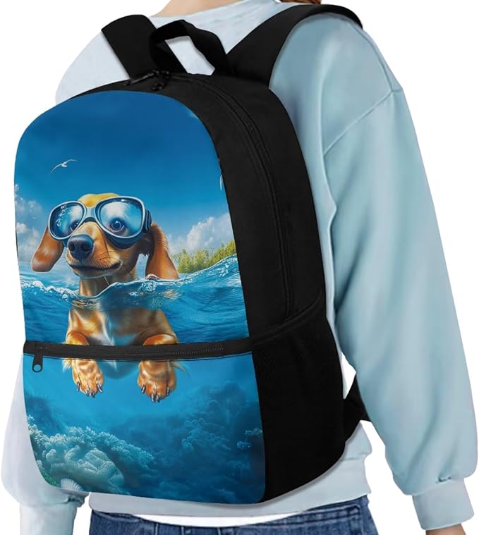 3D Dachshund Backpack for Boys Elementary School Backpack with Lunch Box Pencil Case Water Bottle Cover Bookmark Toddler School Bag Set 5 in 1 Back to School - Image 2