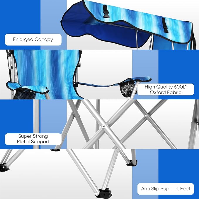 VTOY Portable Camping Chair with Canopy - Folding Chair with Canopy, Durable 600D Oxford Canopy Chair for Camping, Beach, Picnics, Fishing & Sports - Image 7