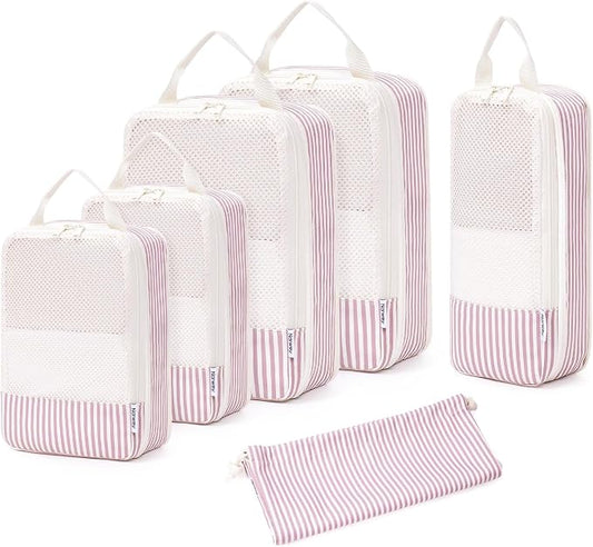 Narwey 6 Set Compression Packing Cubes for Travel Women Men, Travel Cubes for Carry On Suitcase, Durable Compression Luggage Organizer Bags by Narwey