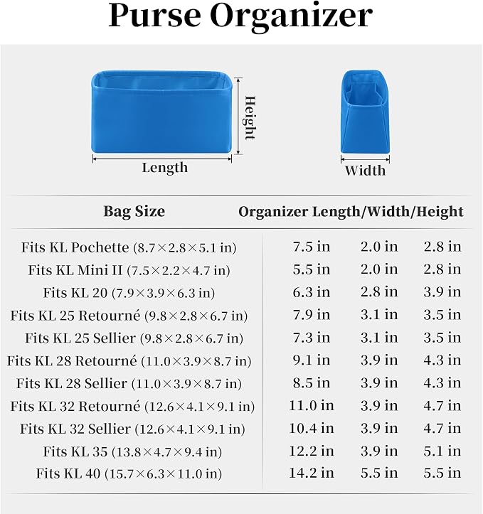 Women's Purse Organizer Insert - Satin & Lightweight Fabric with Inside Pockets, Portable for Commute, Travel, Shopping, and Evening, Multicolor Options, Fits for Kelly 40(Blue hydra, KL40) - Image 8