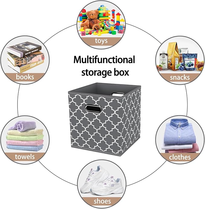 Fabric Cloth Storage Bins,Fabric Cube Organizer with Dual Handles Foldable Cube Storage Baskets for Home Bedroom Storage,Set of 3,(Gray Light) - Image 3