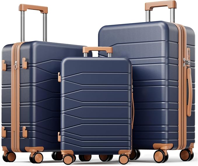 3 Piece Luggage Set, 20/24/28 Inch Expandable Luggage Sets with Spinner Wheels, ABS+PC Hardshell Suitcases, Suitcase Set with Double-Layer Explosion Zipper, TSA Lock by Voyzap