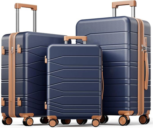 3 Piece Luggage Set, 20/24/28 Inch Expandable Luggage Sets with Spinner Wheels, ABS+PC Hardshell Suitcases, Suitcase Set with Double-Layer Explosion Zipper, TSA Lock by Voyzap