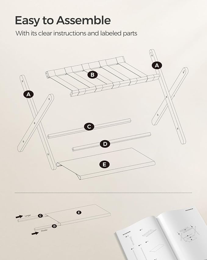 SONGMICS Luggage Rack, Folding Suitcase Stand with Storage Shelf, for Guest Room, Hotel, Bedroom, Heavy-Duty, Holds up to 131 lb, Classic Black URLR007B01 - Image 6