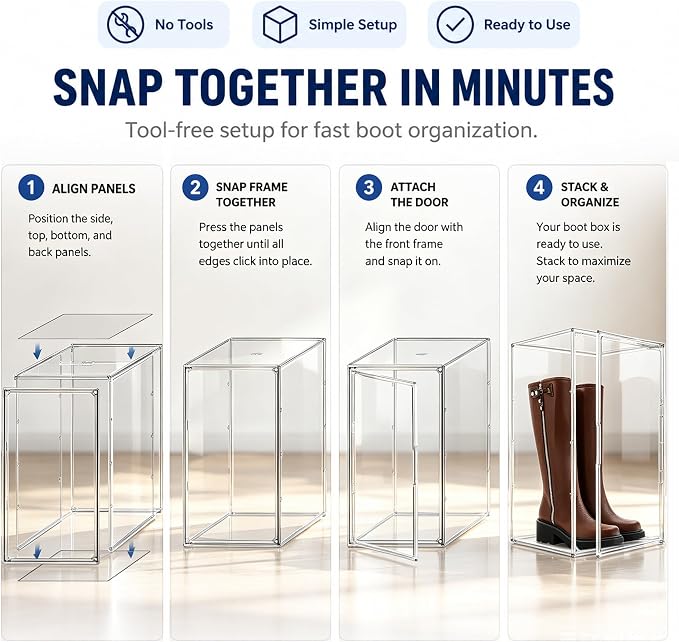 23.6'' Tall Boot & Shoe Boxes, Clear Dustproof Acrylic Display Case | 13.8'' x 12.2'' x 23.6'' tall display case for boots, upright handbags, dolls, figures and display storage,1 Pack - Image 9