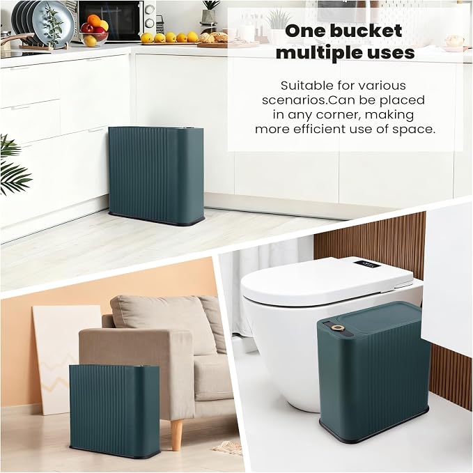 XLHOMO 9-Piece Dark Green Bathroom Accessories Set - Slim Pop-up Trash Can with Lid, Toilet Brush, Soap Dispenser & Apothecary Jars - Luxury Emerald Decor for Small Spaces - Image 7