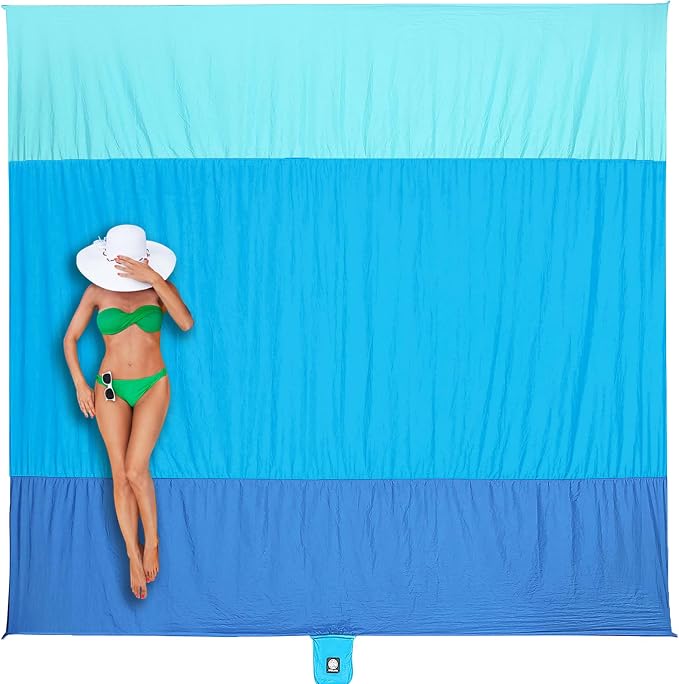 WEKAPO Beach Blanket Sandproof Waterproof, Extra Large Beach Mat, Oversized & Compact Sand Free, Quick Drying Beach Essentials for Vacation, Cruise, Picnic & Camping with Stakes by Wekapo