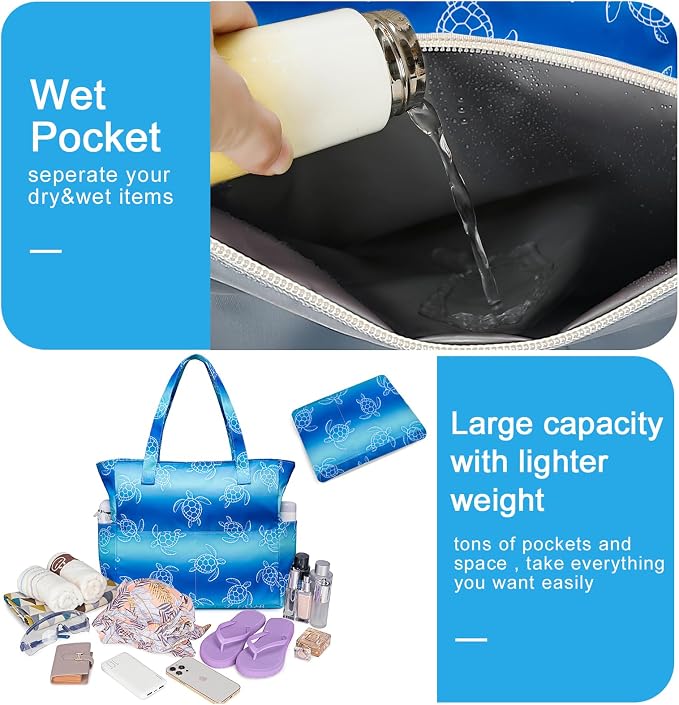 Bluboon Waterproof Beach Tote Pool Bags for Women Ladies Extra Large Carry On Bag With Wet Compartment for Weekender Travel - Image 7