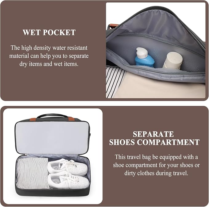Weekender Bags for Women,Personal Item Travel Bag with Shoes Compartment | Overnight Travel Duffel Bag with Grid Toiletry Bag,Carry-On Bag - Image 6