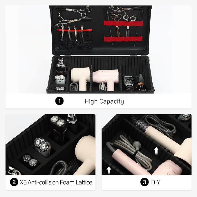 Large Barber Carrying Case, Hairdresser Tool Box Organizer Traveling Case, Portable Travel Barber Suitcase for Hair Stylist Pet Groomer Beauty Salon Makeup Artist - Image 6