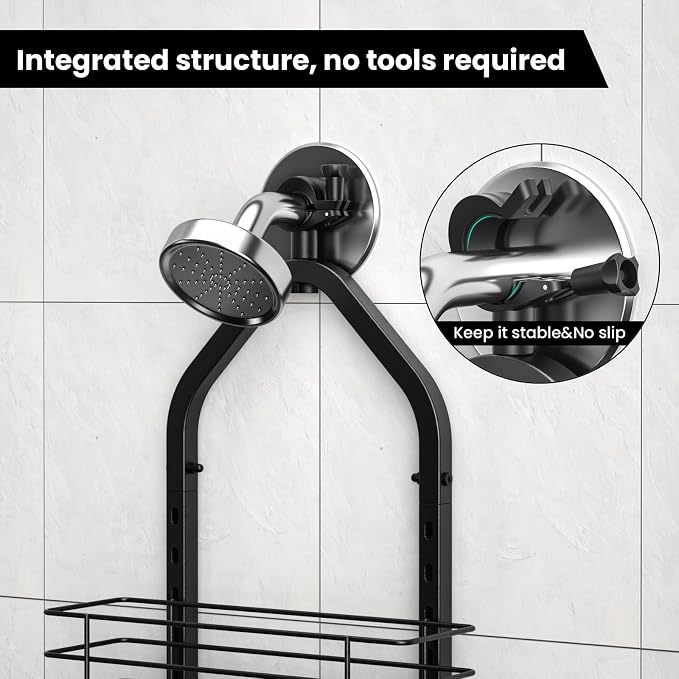 Shower Caddy Hanging (Black), Adjustable Anti-Swing-Over The Shower Head Caddy, 3 Tier Height Bathroom Storage Organizer, Bathroom Shelves Basket Rack, Shower Caddies Rack with Adjustable Soap Basket - Image 3