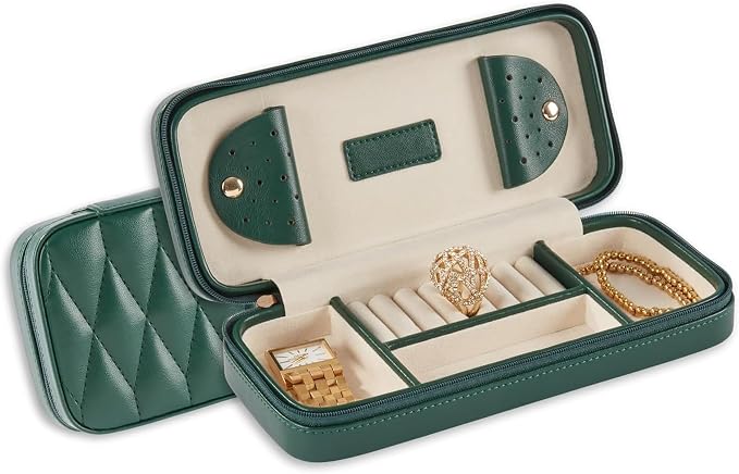 Bey-Berk Diamond-Quilted Leather Travel Jewelry Case, Green, 9" x 4" x 1.75" by Bey-Berk