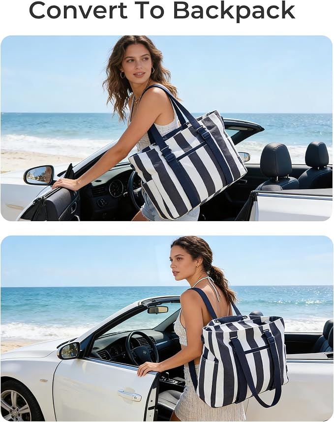 BAGSMART Large Beach Bag for Women, Oversize Tote Bag for Travel/Swim Pool/Summer | 3-Ways to Carry - Image 2