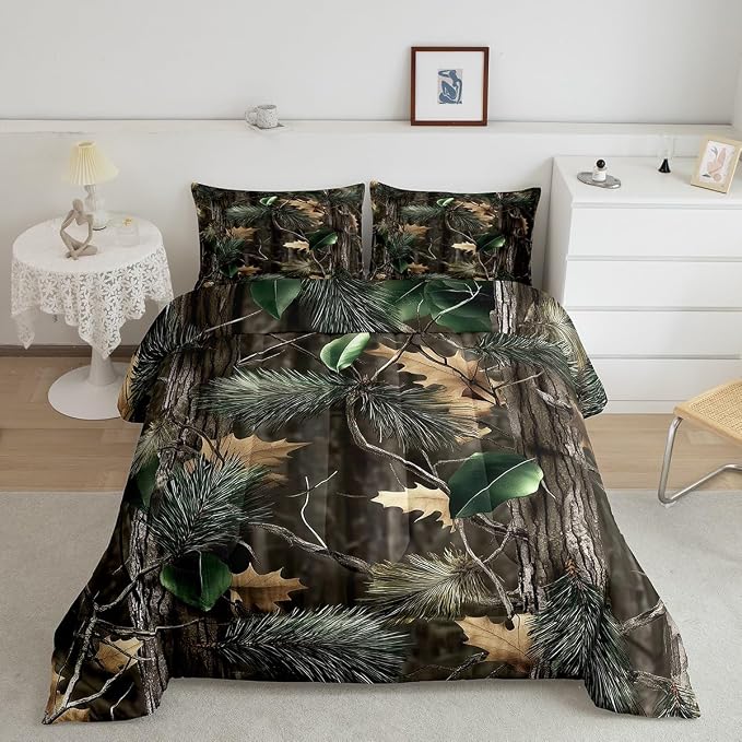 Erosebridal Rustic Comforter Set King Size Natural Tree Bedding Set for Kids Boys Girls Wooland Branch Quilt All Season Countryside Botanical Leaves Duvet Insert with 2 Pillowcases Soft - Image 2