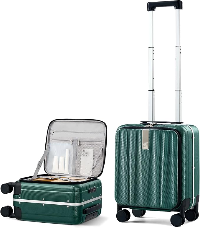 Hanke 16 Inch Underseat Carry On Suitcases with Wheels,Lightweight Hard Shell Carry on Luggage for Weekender,Top Opening Small Suitcase,Travel Luggage for Womem Men,Dark Green. by Hanke