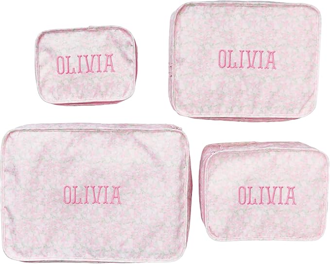 Personalized Packing Cube Set – Monogram Travel Organizer for Suitcase, Floral Polyester Luggage Cubes, Set of 3, Set of 4 or XL, Graduation or Mother’s Day Gift (Peony, Set of 4) by Sprinkled+With+Pink