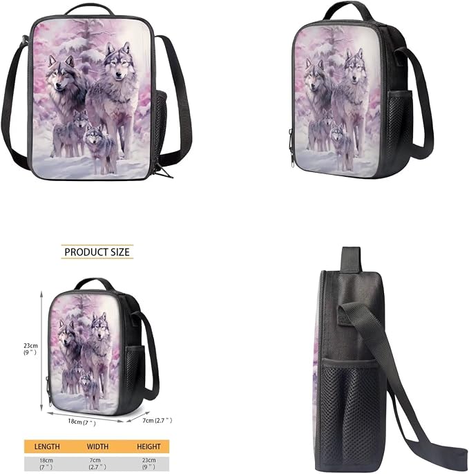 Wolf Backpack for Girls Kids Backpack with Lunch Box Water Bottle Carrier and Soft Pencil Case 4PCS Set Bookbag with Front Pocket for School 17 inch Large Capacity School Bag and Side Pocket - Image 4