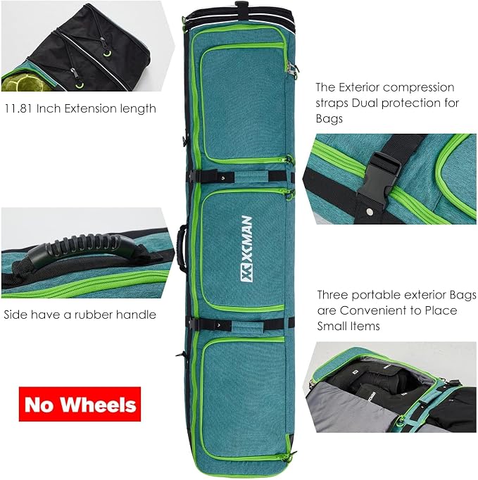 XCMAN Padded Snowboard Bag Expandable Snowboard Bag for Air Travel Adjustable Ski Bag Length 63-75In - Image 3