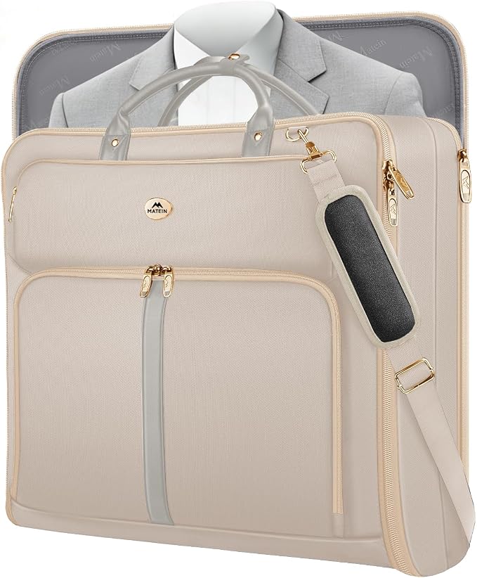 MATEIN Garment Bags for Travel for Women, Large Garment Bags Up to 7 Suits | For Hanging Clothes, Convertible Travel Suit Carrier, Foldable Suitcase Luggage, For Business, Fit 17.3" Laptop, Beige - Image 8