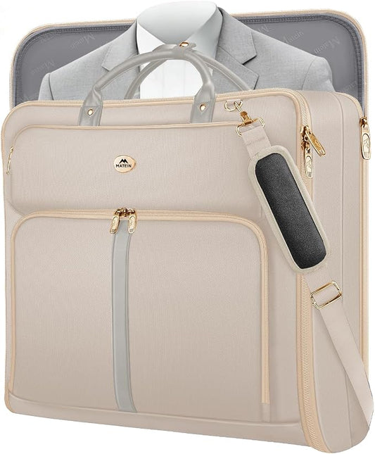 MATEIN Garment Bags for Travel for Women, Large Garment Bags for Hanging Clothes Up to 7 Suits, Business Convertible Travel Suit Carrier with Strap, Foldable Suitcase Luggage Fit 17.3" laptop, Beige by MATEIN