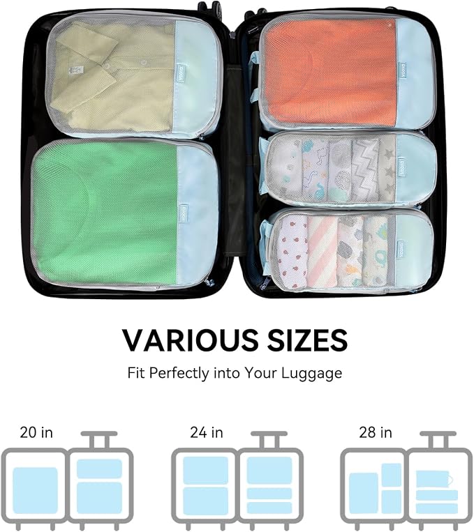 Voova 6 Set Compression Packing Cubes, Travel Accessories Expandable Packing Organizer Bags Set for Carry on Suitcase, Durable Luggage Packing Cubes for Travel Essentials, Blue - Image 5