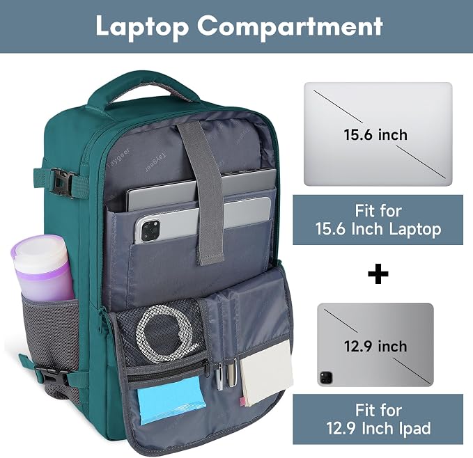 Taygeer Laptop Backpack, Carry On Backpack with 17.3inch Laptop Compartment | Airline Approved TSA Friendly Backpacks for Nursing Doctor Business Travel, Travel Daypack for Work Essentials, Peacock Blue - Image 6